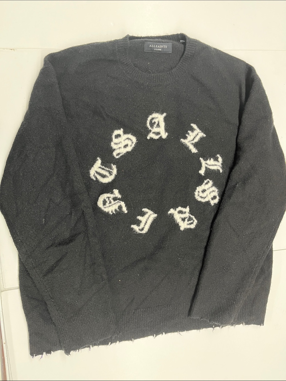 NEW All Saints Scripture Graphic Crewneck Sweater Mens size XL
